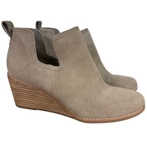 Toms Kallie Womens Beige Wedge Boots Bootie Ankle Suede Leather Shoes sz 8.5